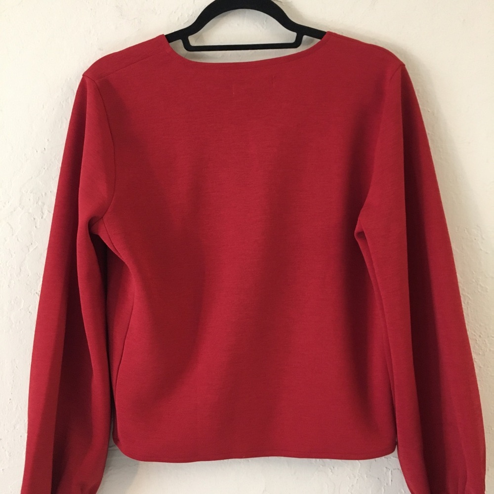 Madewell Texture & Thread Faux Wrap Blouse Medium Red V-neck Stretch - Picture 9 of 9